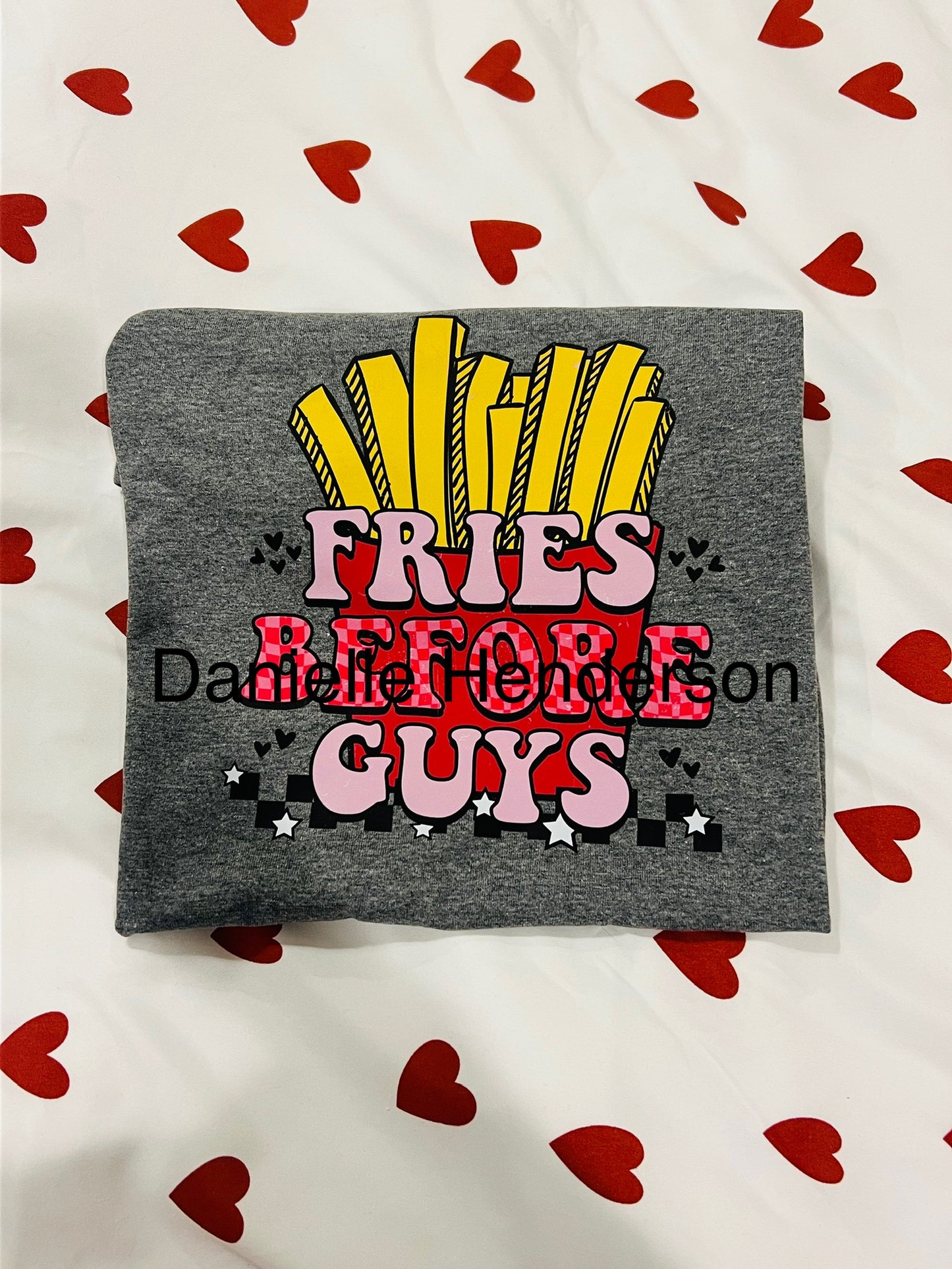 Fries before guys heather t-shirt