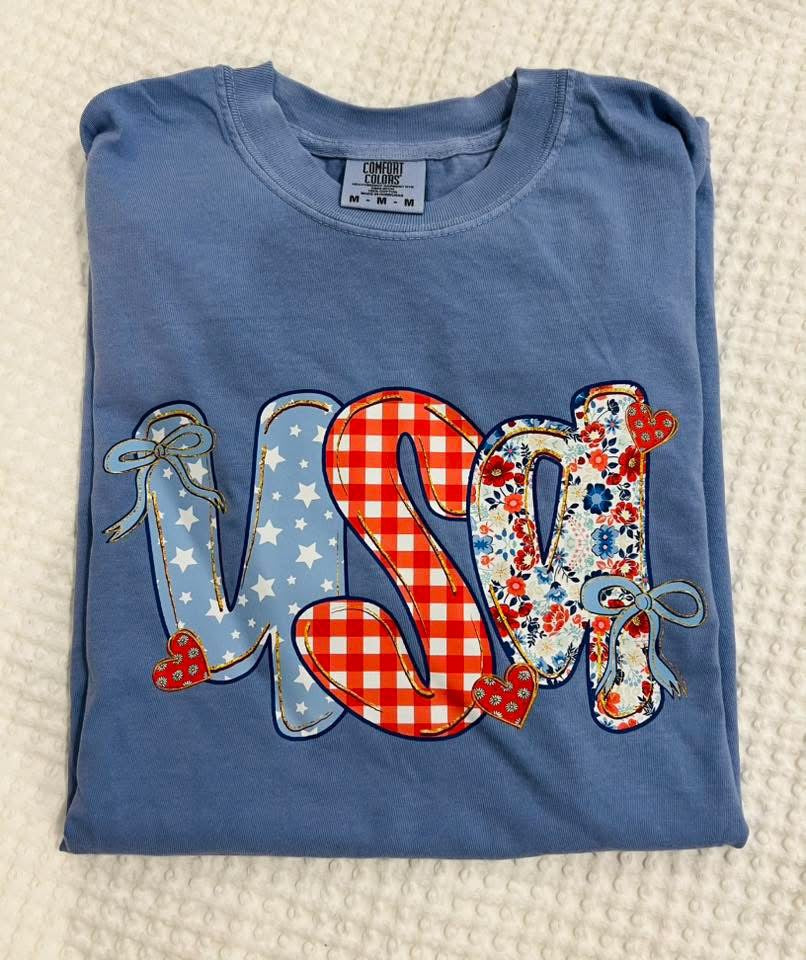 USA on CC t-shirt washed denim