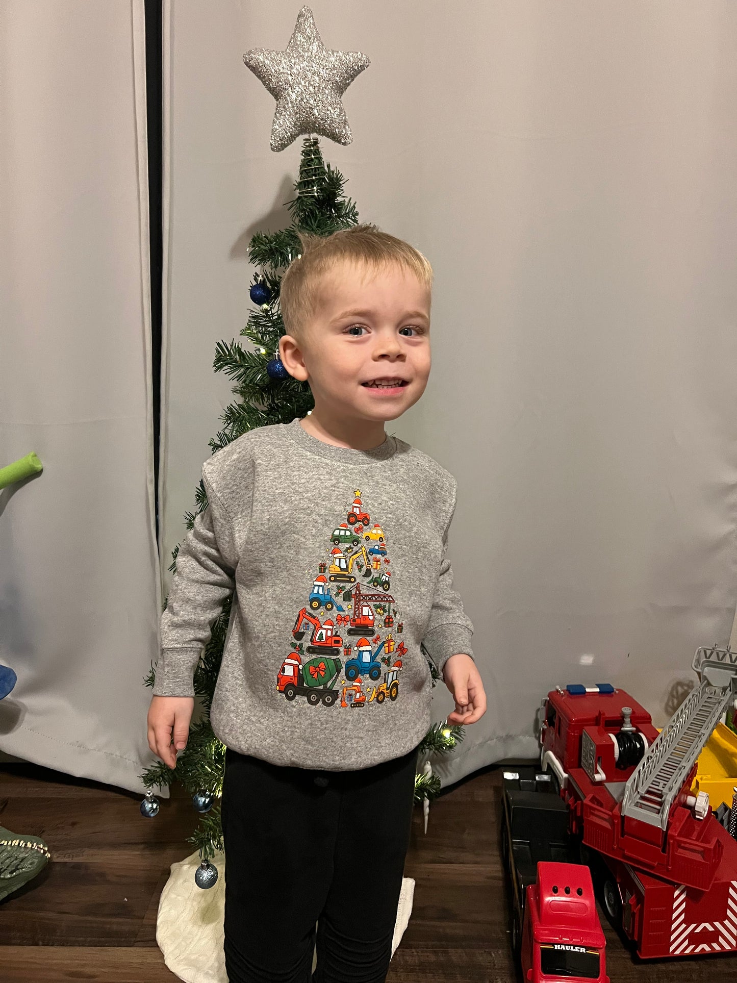 Christmas tree trucks toddler crew sweater