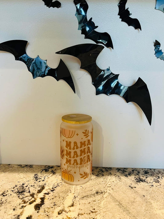 Mama pumpkin 18oz frosted glass tumbler