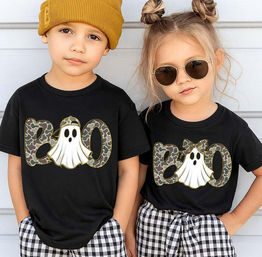Boo camo girl and boy version black t-shirt