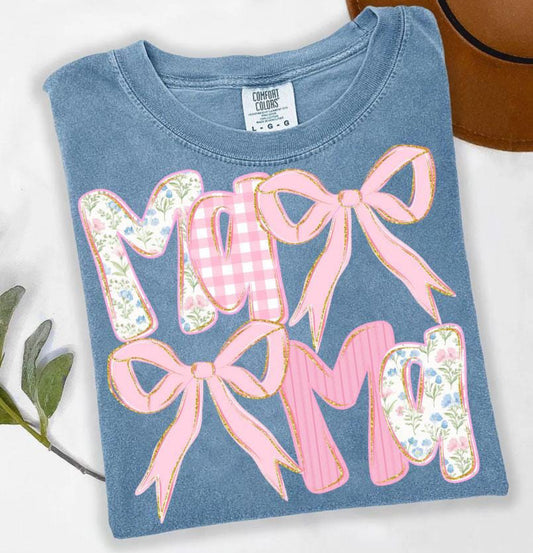 CC MAMA 2 bows washed denim t-shirt