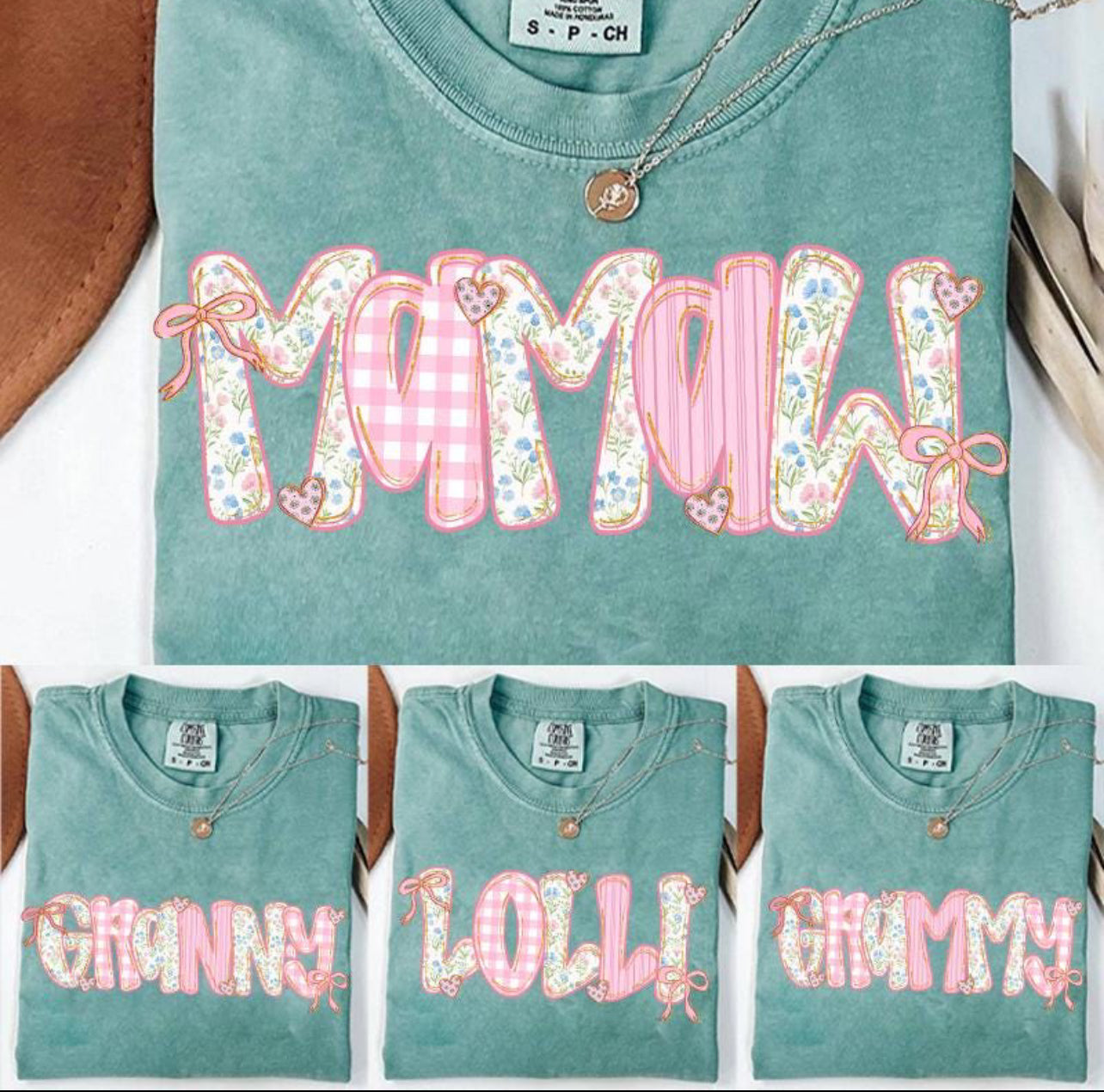 Floral check print on CC Light Green T-Shirt