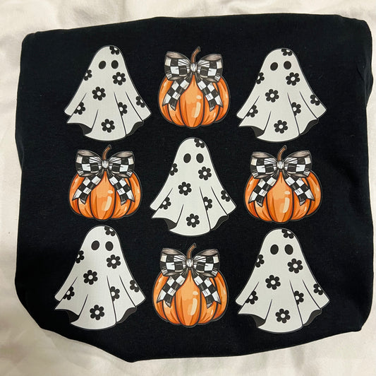 Ghosts & Pumpkin bows (black) t-shirt