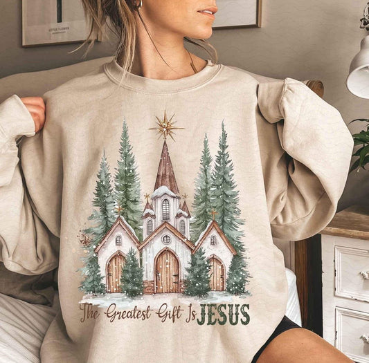 The greatest gift is JESUS crew sweater on sand!