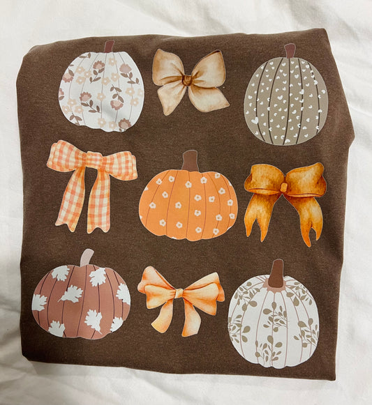 Pumpkin and bows Comfort color t-shirt on espresso